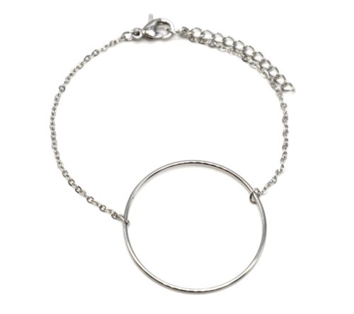 Bracelet-Fine-Chaine-avec-Charm-Grand-Cercle-Contour-Acier-Argente