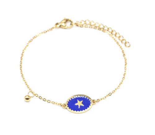 Bracelet-Fine-Chaine-Acier-Dore-avec-Ovale-Email-Bleu-Motif-Etoile