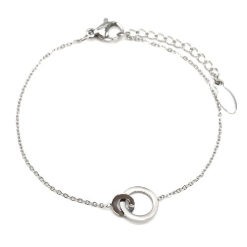 Bracelet-Fine-Chaine-avec-Charm-Double-Cercles-Acier-Argente