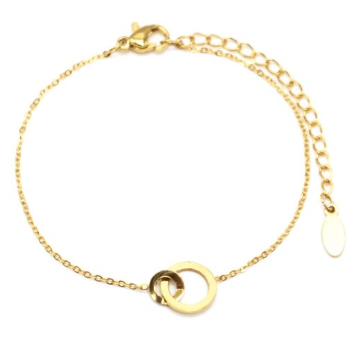 Bracelet-Fine-Chaine-avec-Charm-Double-Cercles-Acier-Dore