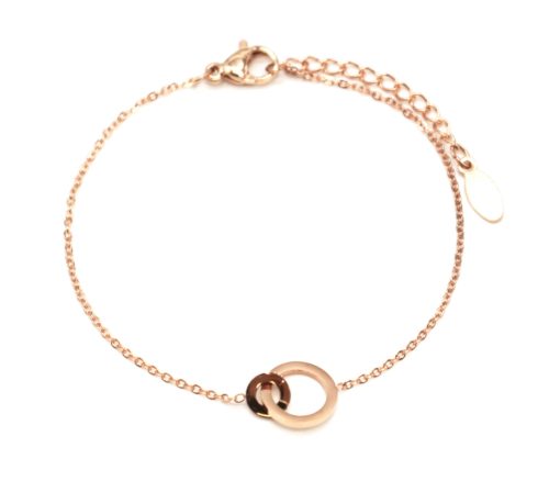 Bracelet-Fine-Chaine-avec-Charm-Double-Cercles-Acier-Or-Rose