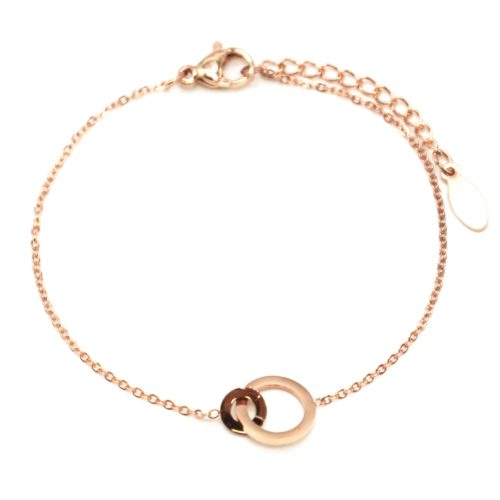 Bracelet-Fine-Chaine-avec-Charm-Double-Cercles-Acier-Or-Rose