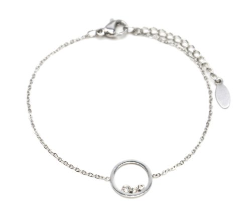 Bracelet-Fine-Chaine-avec-Charm-Cercle-Pierres-Contour-Acier-Argente