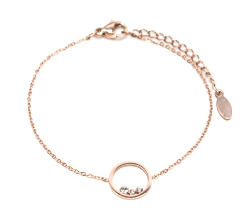 Bracelet-Fine-Chaine-avec-Charm-Cercle-Pierres-Contour-Acier-Or-Rose