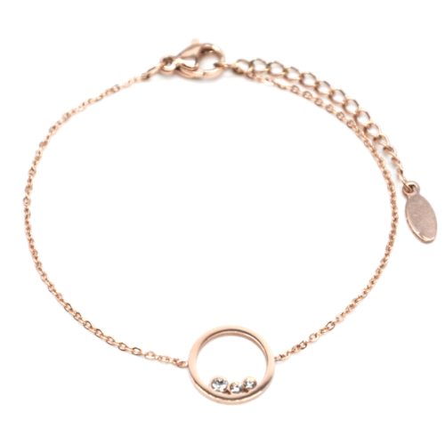 Bracelet-Fine-Chaine-avec-Charm-Cercle-Pierres-Contour-Acier-Or-Rose