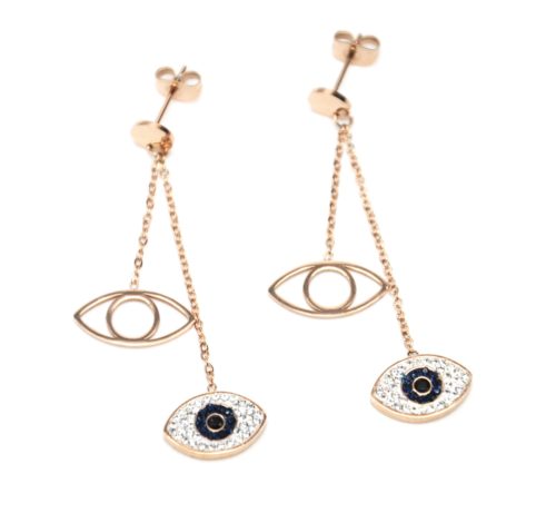 Boucles-dOreilles-Pendantes-Medaille-Double-Oeil-Acier-Or-Rose-et-Strass