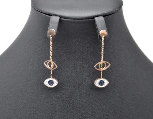 Boucles-dOreilles-Pendantes-Medaille-Double-Oeil-Acier-Or-Rose-et-Strass