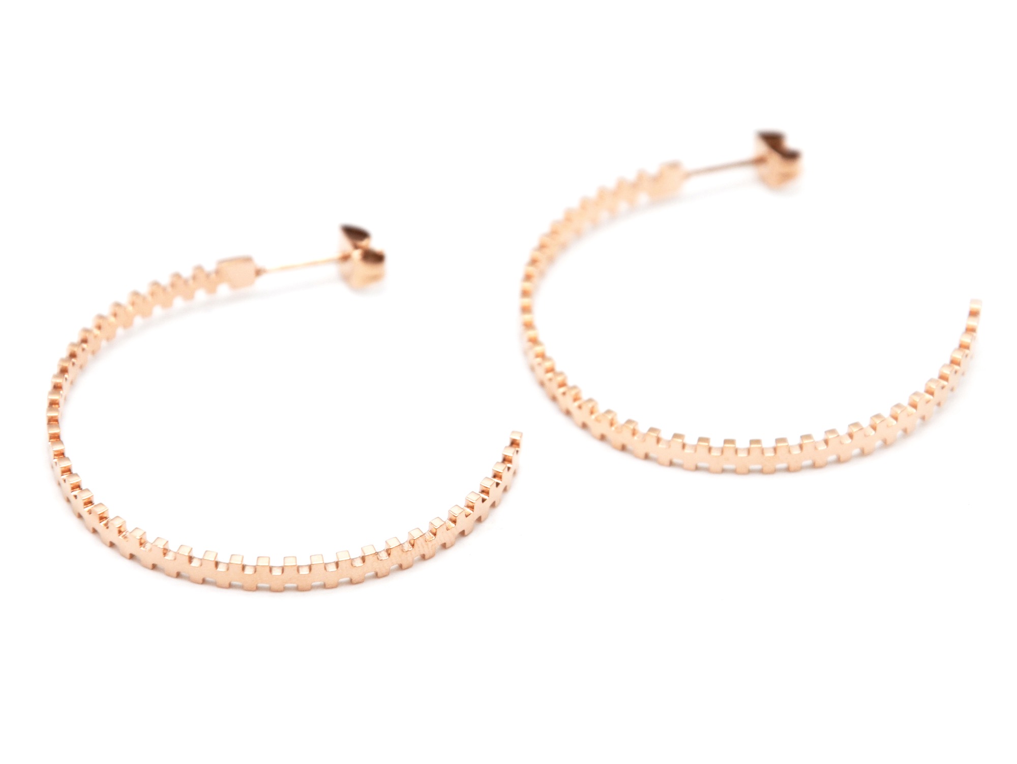 Boucles-dOreilles-Creoles-Acier-Or-Rose-Style-Zip-Fermeture-Eclair