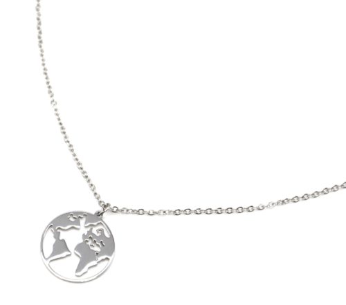 Collier-Fine-Chaine-avec-Pendentif-Globe-Carte-Monde-Acier-Argente