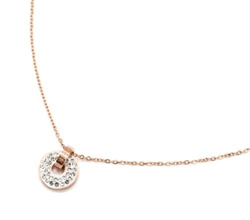 Collier-Fine-Chaine-avec-Pendentif-Anneau-Cercle-Acier-Or-Rose-et-Strass