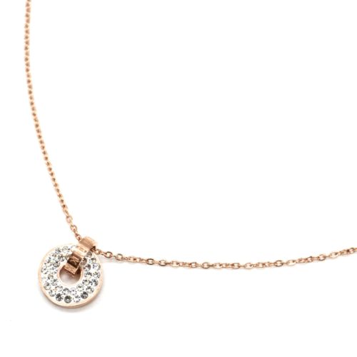 Collier-Fine-Chaine-avec-Pendentif-Anneau-Cercle-Acier-Or-Rose-et-Strass