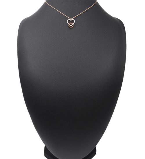 Collier-Fine-Chaine-avec-Pendentif-Double-Coeurs-Contour-Acier-Or-Rose-et-Strass