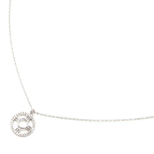 Collier-Fine-Chaine-Argent-925-Pendentif-Cercle-Chiffres-Romains-Contour-Strass