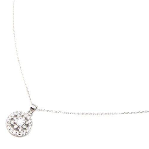 Collier-Fine-Chaine-Argent-925-Pendentif-Cercle-Soleil-Strass-Zirconium-et-Pierre