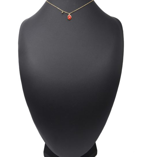 Collier-Fine-Chaine-Acier-Dore-avec-Ovale-Email-Rouge-Motif-Etoile