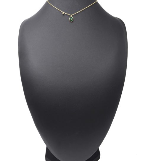 Collier-Fine-Chaine-Acier-Dore-avec-Ovale-Email-Vert-Sapin-Motif-Etoile