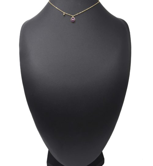 Collier-Fine-Chaine-Acier-Dore-avec-Ovale-Email-Violet-Fonce-Motif-Etoile