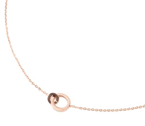 Collier-Fine-Chaine-avec-Pendentif-Double-Cercles-Acier-Or-Rose