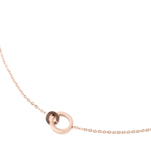 Collier-Fine-Chaine-avec-Pendentif-Double-Cercles-Acier-Or-Rose