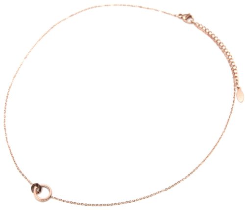 Collier-Fine-Chaine-avec-Pendentif-Double-Cercles-Acier-Or-Rose