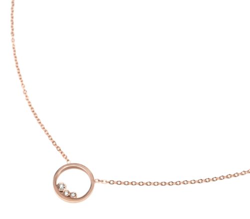 Collier-Fine-Chaine-avec-Pendentif-Cercle-Pierres-Contour-Acier-Or-Rose