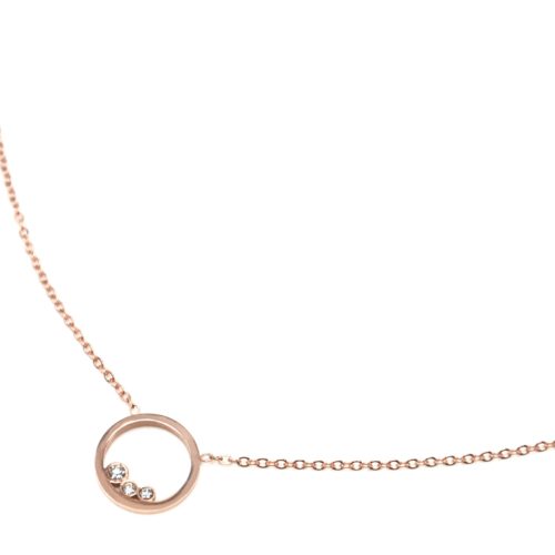 Collier-Fine-Chaine-avec-Pendentif-Cercle-Pierres-Contour-Acier-Or-Rose