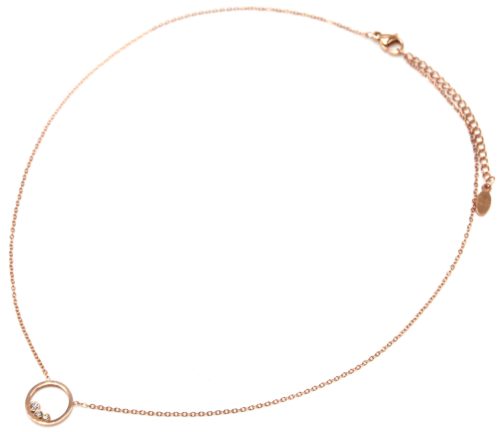 Collier-Fine-Chaine-avec-Pendentif-Cercle-Pierres-Contour-Acier-Or-Rose