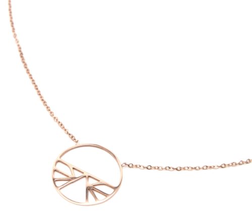 Collier-Fine-Chaine-avec-Pendentif-Cercle-Ajoure-Ethnique-Acier-Or-Rose