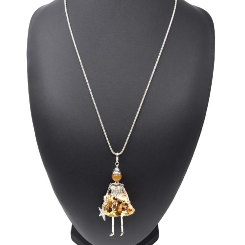 Sautoir-Collier-Pendentif-Poupee-Robe-Strass-et-Sequins-Dore-avec-Etoile