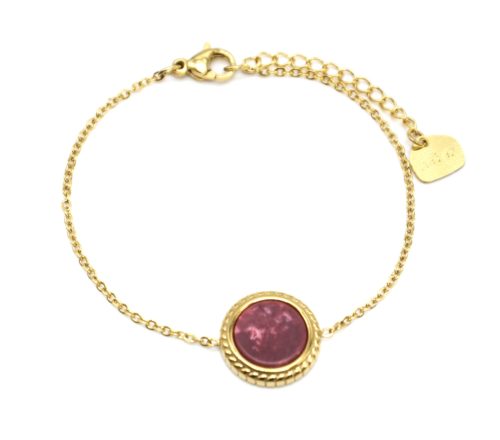 Bracelet-Fine-Chaine-avec-Charm-Pierre-Marbre-Bordeaux-Contour-Acier-Dore