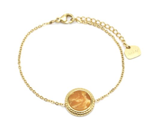 Bracelet-Fine-Chaine-avec-Charm-Pierre-Marbre-Jaune-Orange-Contour-Acier-Dore