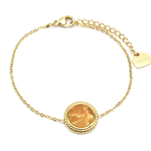 Bracelet-Fine-Chaine-avec-Charm-Pierre-Marbre-Jaune-Orange-Contour-Acier-Dore