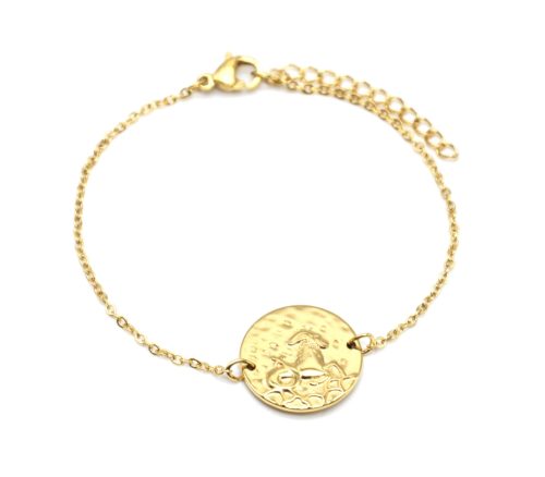 Bracelet-Charm-Medaille-Signe-Astro-Capricorne-Acier-Dore