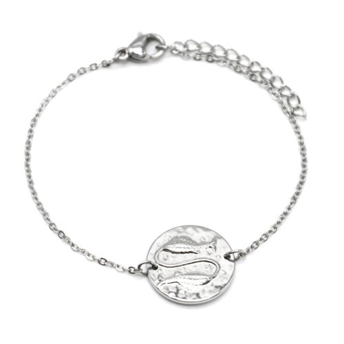 Bracelet-Charm-Medaille-Signe-Astro-Poissons-Acier-Argente