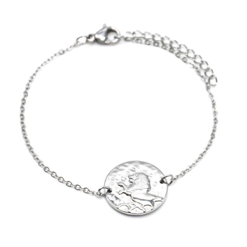 Bracelet-Charm-Medaille-Signe-Astro-Lion-Acier-Argente