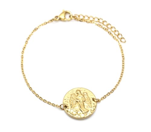 Bracelet-Charm-Medaille-Signe-Astro-Vierge-Acier-Dore