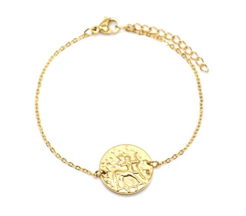 Bracelet-Charm-Medaille-Signe-Astro-Sagittaire-Acier-Dore