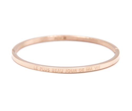 Bracelet-Jonc-Fin-Acier-Or-Rose-avec-Message-Le-Plus-Beau-Jour-De-Ma-Vie