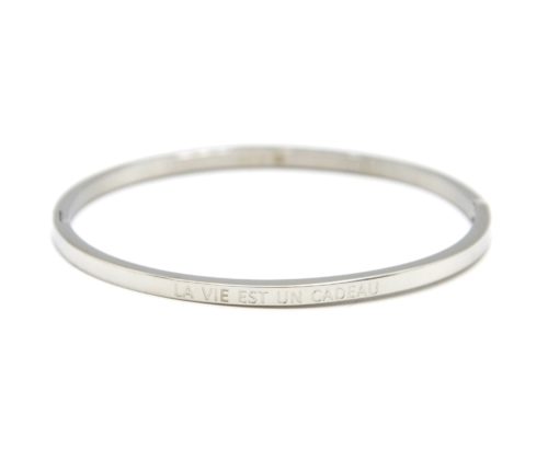 Bracelet-Jonc-Fin-Acier-Argente-avec-Message-La-Vie-Est-Un-Cadeau