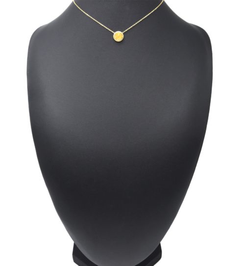 Collier-Fine-Chaine-avec-Pendentif-Pierre-Marbre-Jaune-Orange-Contour-Acier-Dore