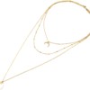 Collier-Triple-Chaine-avec-Lune-Boules-Acier-Dore-et-Corne-Resine-Blanche