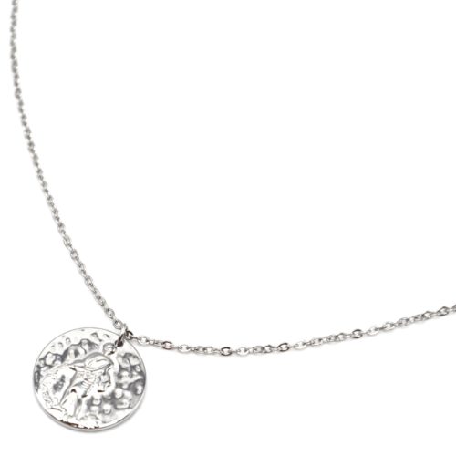 Collier-Pendentif-Medaille-Signe-Astro-Verseau-Acier-Argente