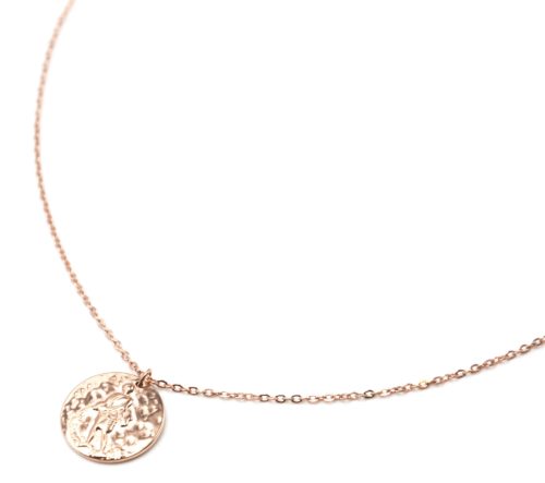 Collier-Pendentif-Medaille-Signe-Astro-Verseau-Acier-Or-Rose