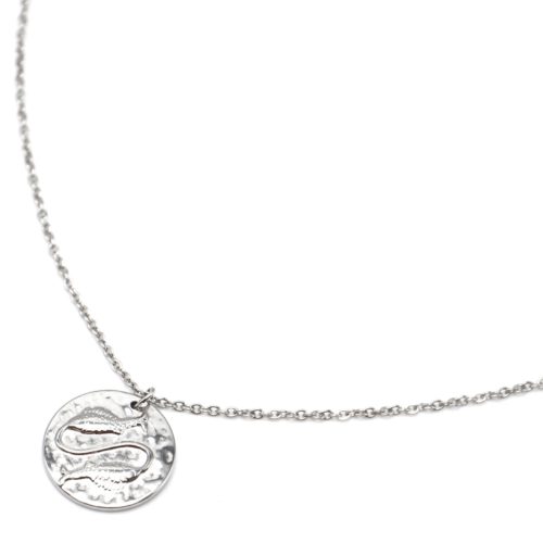 Collier-Pendentif-Medaille-Signe-Astro-Poissons-Acier-Argente