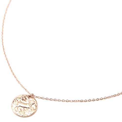 Collier-Pendentif-Medaille-Signe-Astro-Belier-Acier-Or-Rose