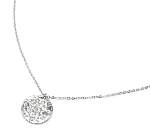 Collier-Pendentif-Medaille-Signe-Astro-Gemeaux-Acier-Argente