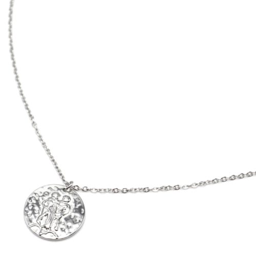 Collier-Pendentif-Medaille-Signe-Astro-Gemeaux-Acier-Argente