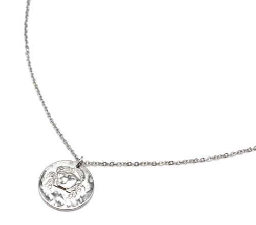 Collier-Pendentif-Medaille-Signe-Astro-Cancer-Acier-Argente