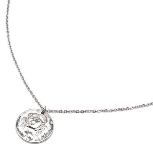 Collier-Pendentif-Medaille-Signe-Astro-Cancer-Acier-Argente