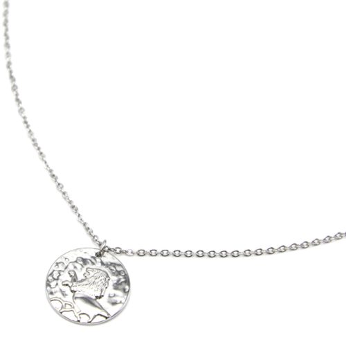 Collier-Pendentif-Medaille-Signe-Astro-Lion-Acier-Argente